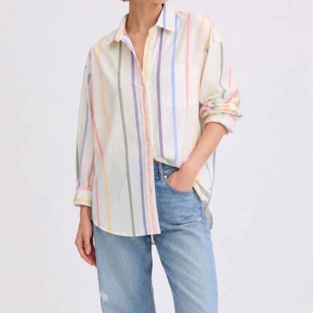 Gap The Big Shirt Pastel Rainbow Stripe Cotton Button Down Oversized Small pp - Picture 2 of 8